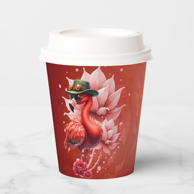 Steampunk Flamingo - Fantasy Digital Artwork Pappbecher (Vorderseite)