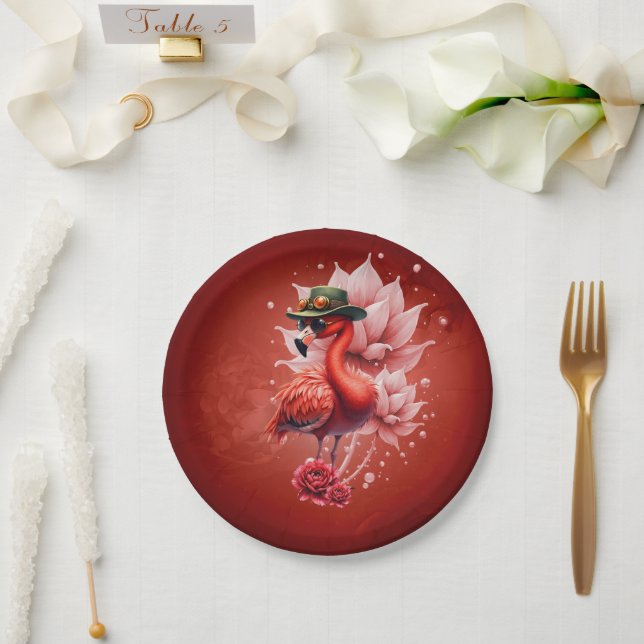 Steampunk Flamingo - Fantasy Digital Artwork Pappteller (Hochzeit)