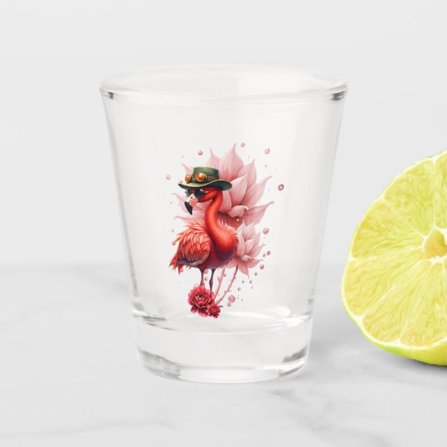 Steampunk Flamingo - Fantasy Digital Artwork Schnapsglas (Vorderseite)