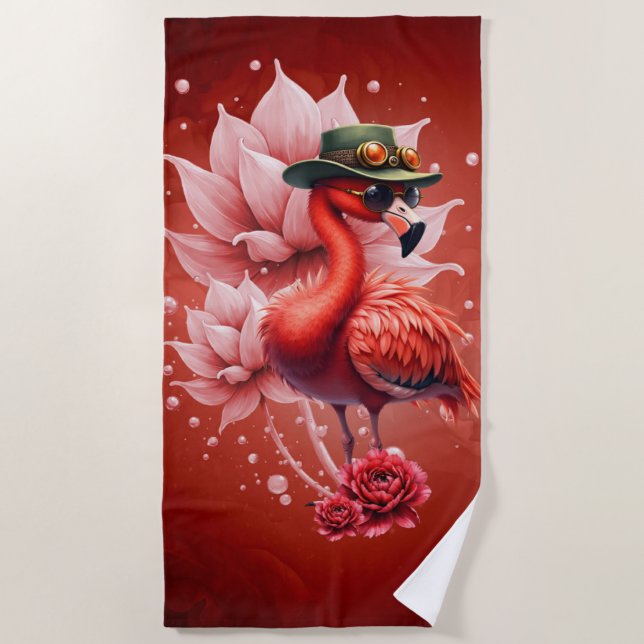 Steampunk Flamingo - Fantasy Digital Artwork Strandtuch (Vorderseite)