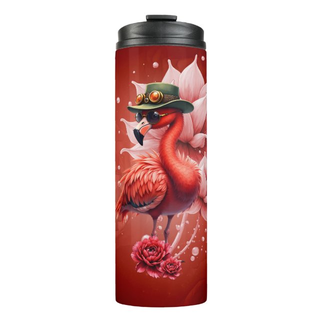 Steampunk Flamingo - Fantasy Digital Artwork Thermosbecher (Vorderseite)