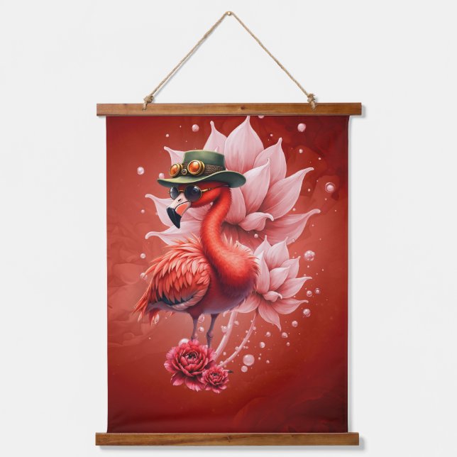 Steampunk Flamingo - Fantasy Digital Artwork Wandteppich Mit Holzrahmen (Vorderseite)