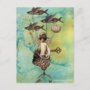 Steampunk Fliegender Fisch Seeschiff Postkarte