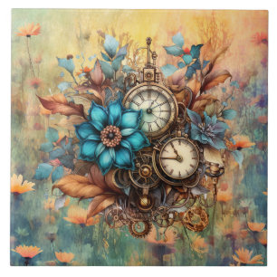 Steampunk Floral Decorative Fliese