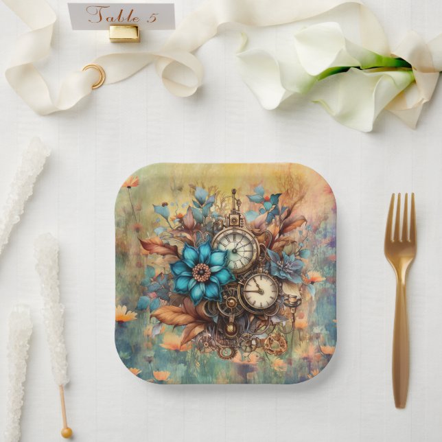 Steampunk Floral Decorative Pappteller (Hochzeit)