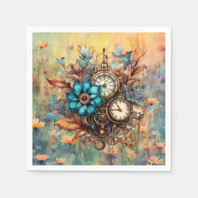 Steampunk Floral Decorative Serviette (Vorderseite)