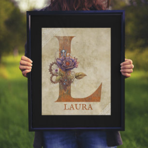 Steampunk Floral Letter L Poster