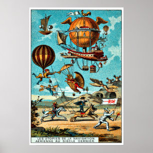 Steampunk-Flugmaschinen, Vintage-Illustration Poster