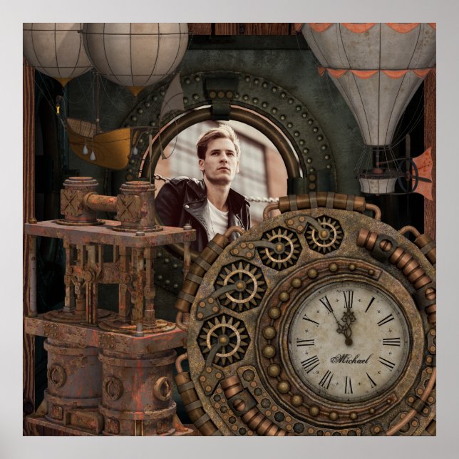 Steampunk-Foto-Rahmen für die industrielle Uhrenve Poster (Vorne)