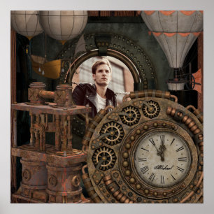 Steampunk-Foto-Rahmenwerk für industrielle Uhrenm Poster