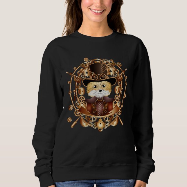 Steampunk fox with cylinder hat look sweatshirt (Vorderseite)