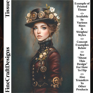 Steampunk Frau + Blumen Portrait CJ3 Decoupage Seidenpapier
