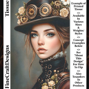 Steampunk Frau + Blumen Portrait CJ4 Decoupage Seidenpapier