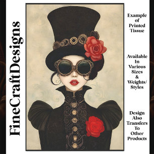 Steampunk Frau Hoher Tophut P2 Decoupage Seidenpapier