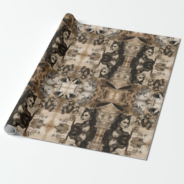 Steampunk-Frauen Geschenkpapier (Ungerollt)