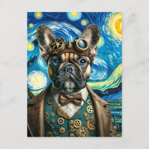 Steampunk French Bulldog in der Sternennacht Postkarte