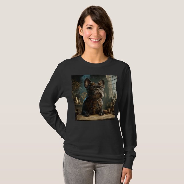 Steampunk Frenchie (Edition 1) - Basic Langarm T-Shirt (Vorne ganz)