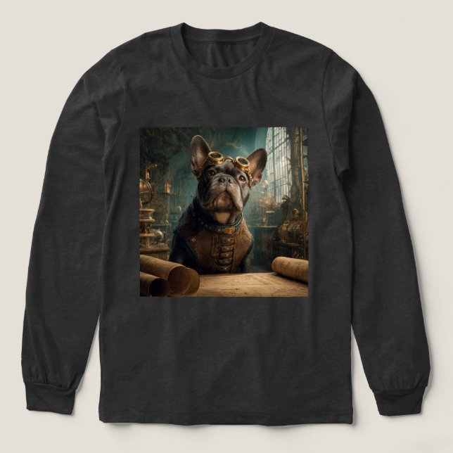 Steampunk Frenchie (Edition 2) - Long Sleeve Tri-Blend Shirt (Design Vorderseite)