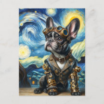 Steampunk Frenchie Puppy in der Sternennacht