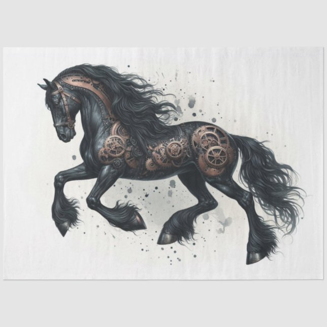 Steampunk Friesian Horse Aquarell Decoupage Seidenpapier (Vorderseite)