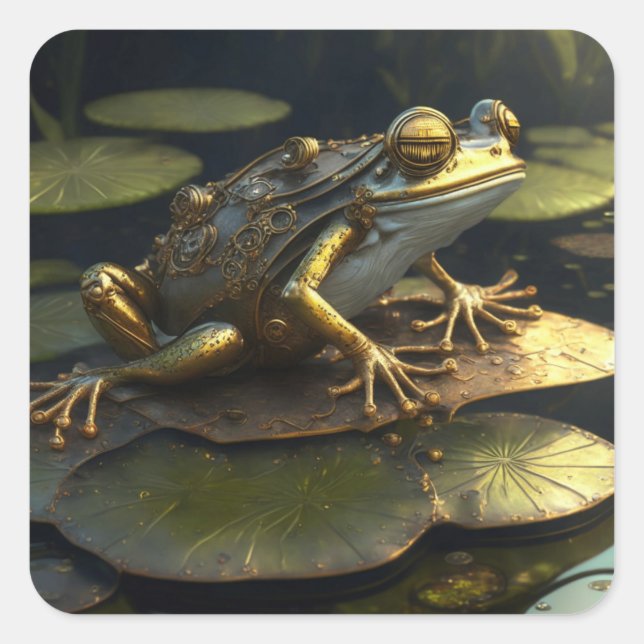 Steampunk Frog | Gotische Kunst Quadratischer Aufkleber (Vorderseite)