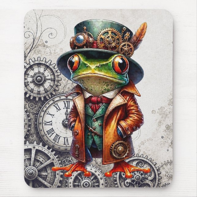 Steampunk-Frosch und Zahnräder  Mousepad (Vorne)