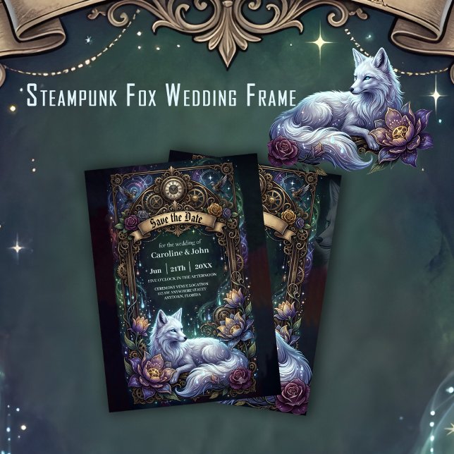 Steampunk-Fuchs-Hochzeitsrahmen.  Save The Date (Von Creator hochgeladen)