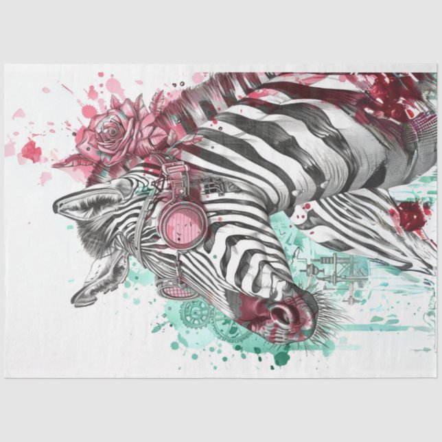 Steampunk Fun Black Pink Zebra Decoupage Seidenpapier (Vorderseite)