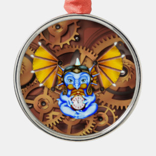 Steampunk "fünf bis zwölf" Dracheverzierung Silbernes Ornament