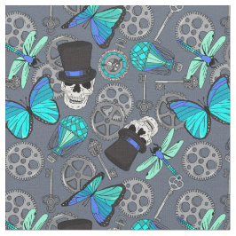 Steampunk Funky Gothic Grau und Blau Gemustert Stoff