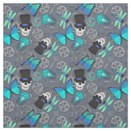 Steampunk Funky Gothic Grau und Blau Gemustert Stoff