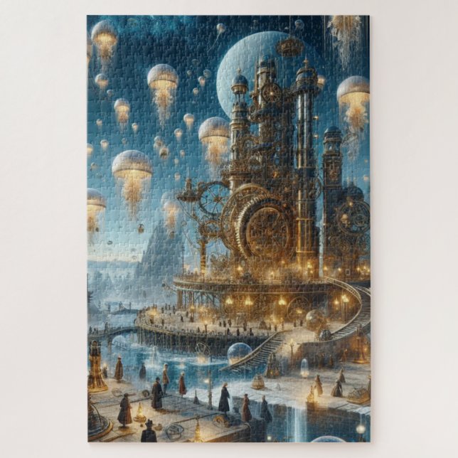Steampunk Futuristic Ancient City mit Qualle (Vertikal)