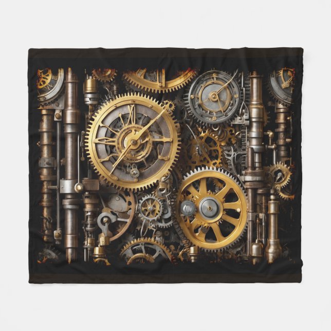 Steampunk-Gear und Lever-Motor Fleecedecke (Vorderseite (Horizontal))