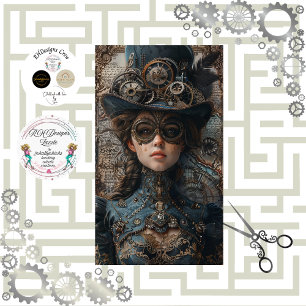 Steampunk Gears Aquamarin Girl Decoupage Seidenpapier