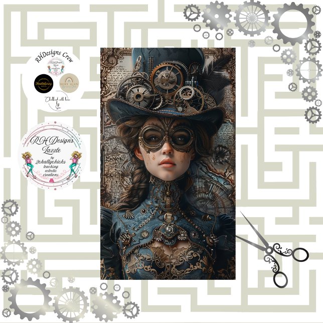 Steampunk Gears Aquamarin Girl Decoupage Seidenpapier (Von Creator hochgeladen)
