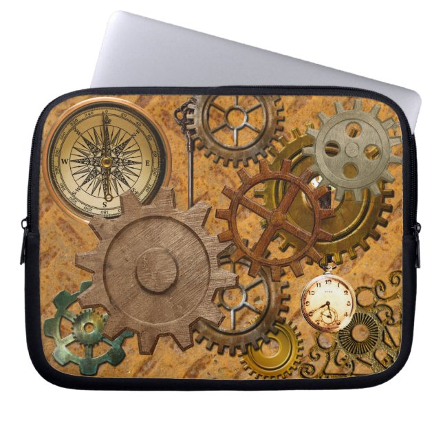 Steampunk-Gears auf der Metal-Look Street Plate De Laptopschutzhülle (Vorderseite)
