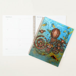 Steampunk Gears Collage Aqua Copper