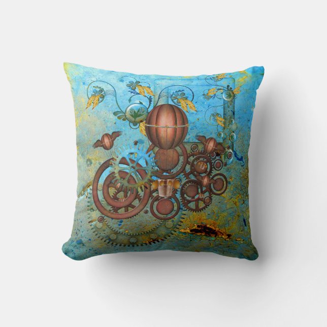 Steampunk Gears Collage Aqua Kupfer Kissen Kissen (Vorderseite)