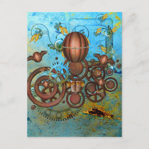 Steampunk Gears Collage Aqua Kupfer Postkarte