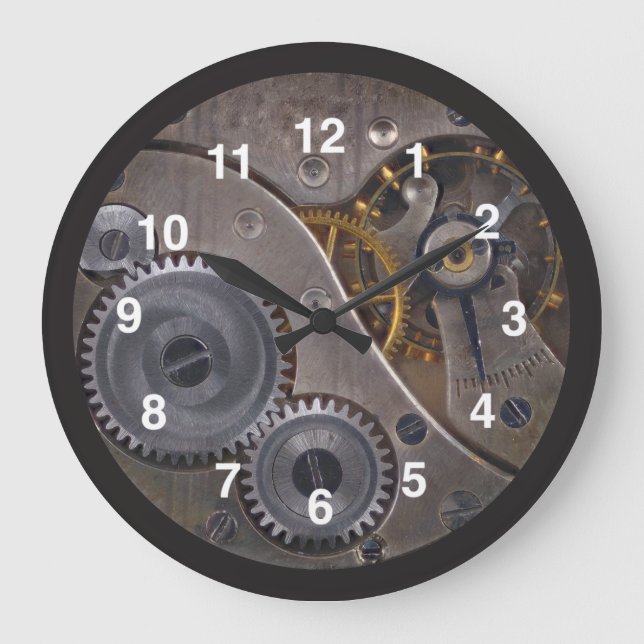 Steampunk Gears fun fAb cool Large Clock Große Wanduhr (Vorderseite)