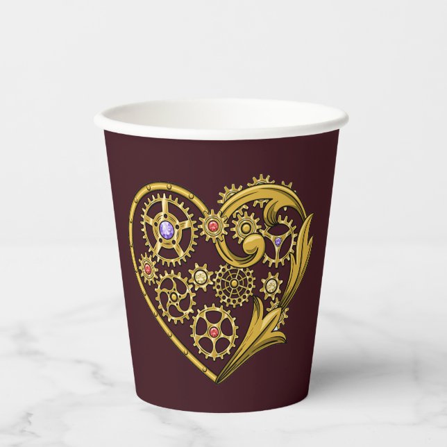 Steampunk Gears Heart Pappbecher (Vorderseite)