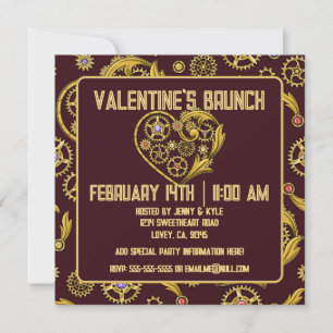 Steampunk Gears Heart Valentinstag Einladung