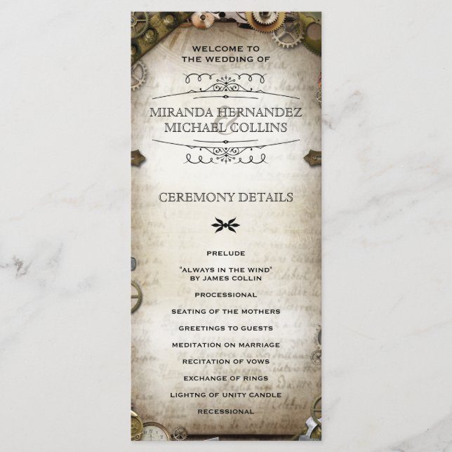 Steampunk Gears Hochzeitsprogramme personalisiert Programm (Vorderseite)