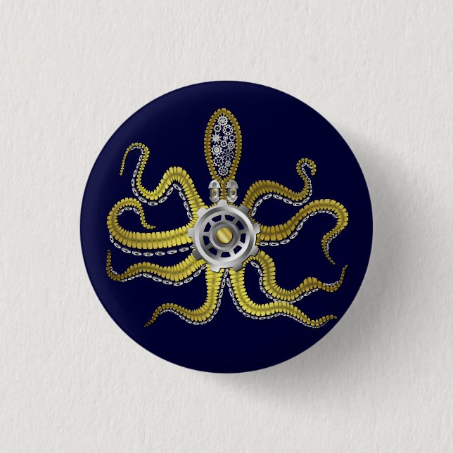 Steampunk Gears Octopus Kraken Button (Vorderseite)