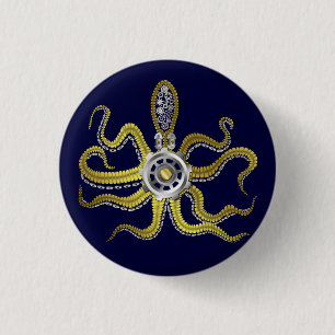 Steampunk Gears Octopus Kraken Button