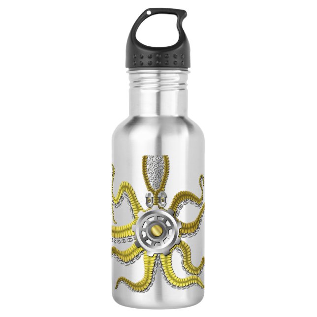Steampunk Gears Octopus Kraken Edelstahlflasche (Vorderseite)