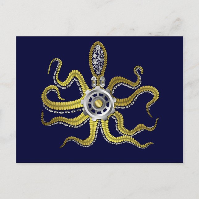 Steampunk Gears Octopus Kraken Postkarte (Vorderseite)