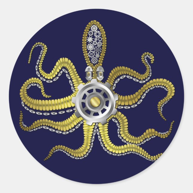Steampunk Gears Octopus Kraken Runder Aufkleber (Vorderseite)