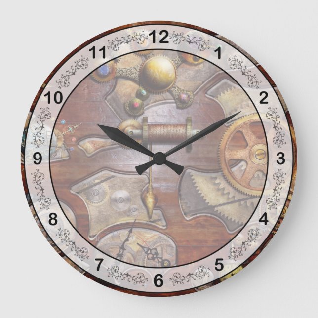 Steampunk - Gears - Reverse Engineering Große Wanduhr (Vorderseite)