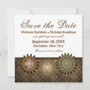 Steampunk Gears Save the Date einladen, Brown Einladung